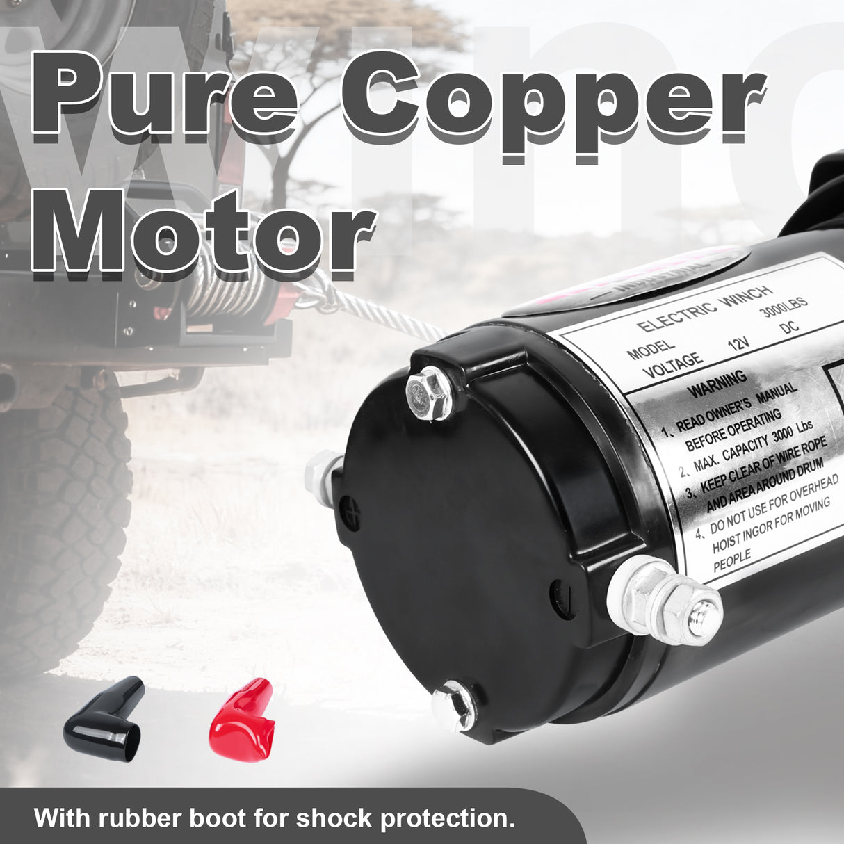 3000LB 12V Electric Winch with Red Synthetic Rope, 0.19Inch x 30Ft, 1.1kW Motor, 153:1 Gear Ratio, Wireless Remote, for ATV UTV 4WD Off-Road Recovery ATV-3000S