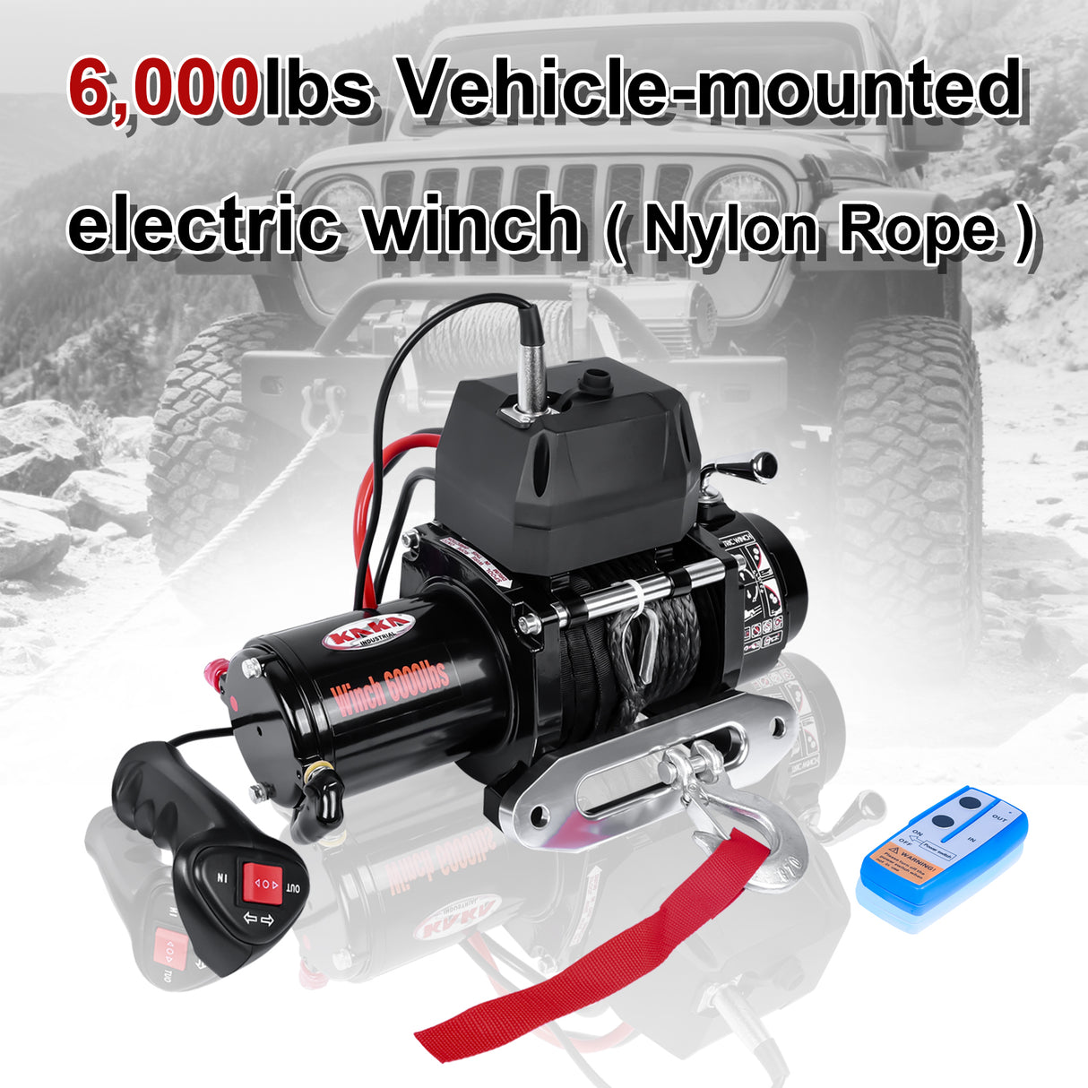 6000LB 12V Electric Winch with Synthetic Rope, 0.28Inch x 55.8Ft, 2.8kW Motor, 170:1 Gear Ratio, Wireless Remote, for 4x4 Off-Road Truck Jeep SUV Recovery ATW-6000S