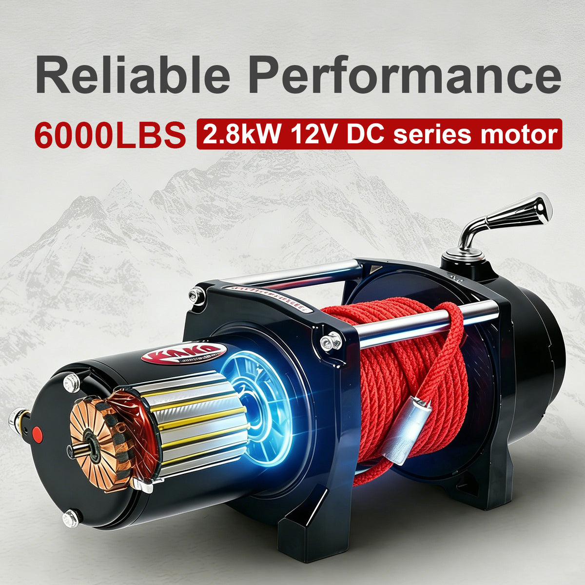 6000LB 12V Electric Winch with Red Synthetic Rope, 0.28Inch x 55.8Ft, 2.8kW Motor, 170:1 Gear Ratio, Wireless Remote, for 4x4 Off-Road Truck Jeep SUV Recovery ATW-6000S