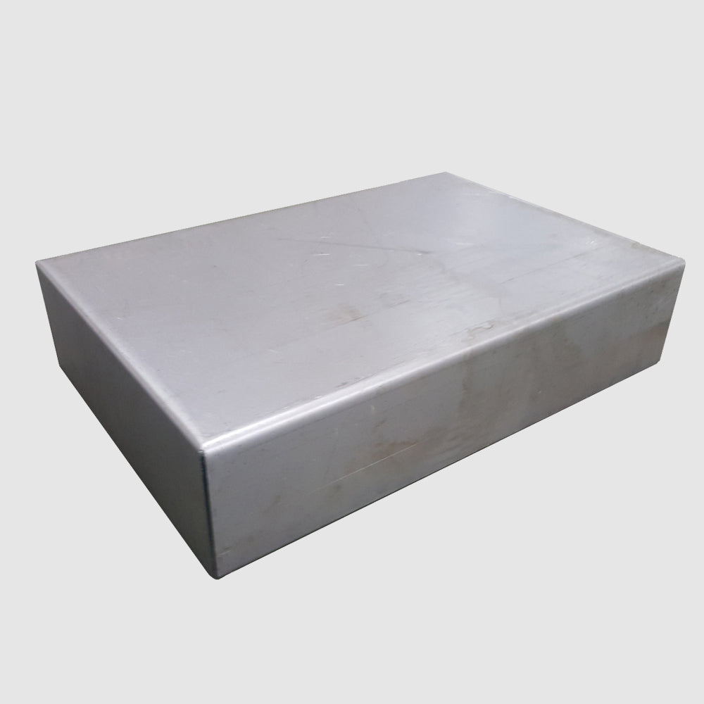 100-Inch brake bent metal pan sample, showcasing strong 12 gauge mild steel bending capability W-10012A
