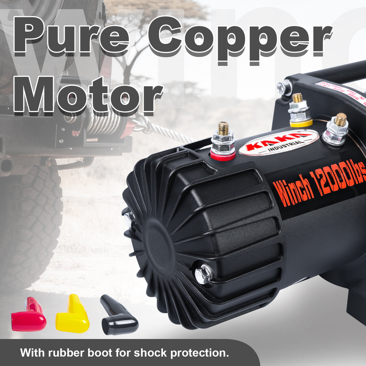 12000LB 12V Synthetic Rope Winch, 0.4Inch x 85Ft Red Winch Line, 3.2kW Motor, 265:1 Gear Ratio, Wireless Remote, for 4x4 Truck Jeep UTV Off-Road Recovery CW-12000N