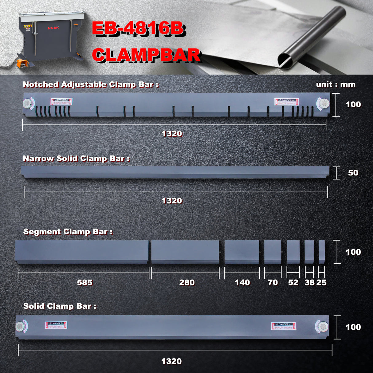 Sheet Metal Brake, 48-Inch Magnetic Box and Pan Brake, 6-Ton 16-Gauge Capacity Electro Metal Break, 220V Single Phase with Foot Pedal Control Siding Brake, Includes Clamp Bars EB-4816B
