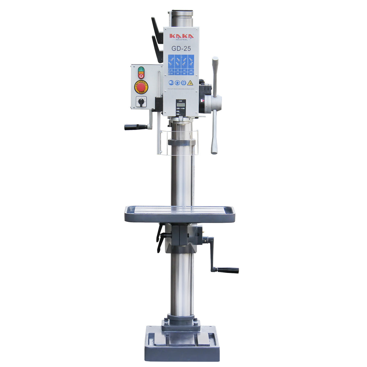 Floor Drill Pres,Swing 20 in, Max Drilling 0.98-Inch in Steel, 0.9kW 220V 3-Phase Gear Head, 8-Speed (130-3200 RPM), Cast Iron Construction, MT3 Taper Spindle, DRO Depth Control GD-25