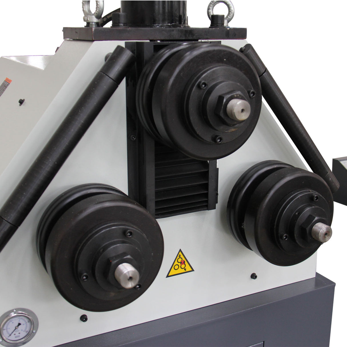 KAKA Industrial Roll Bending Machine Heavy Duty Hydraulic Processes Flat Bar, Square Tube, Round Bar and Structural Sections, Horizontal/Vertical Operation, 220V 3PH HRBM-65H