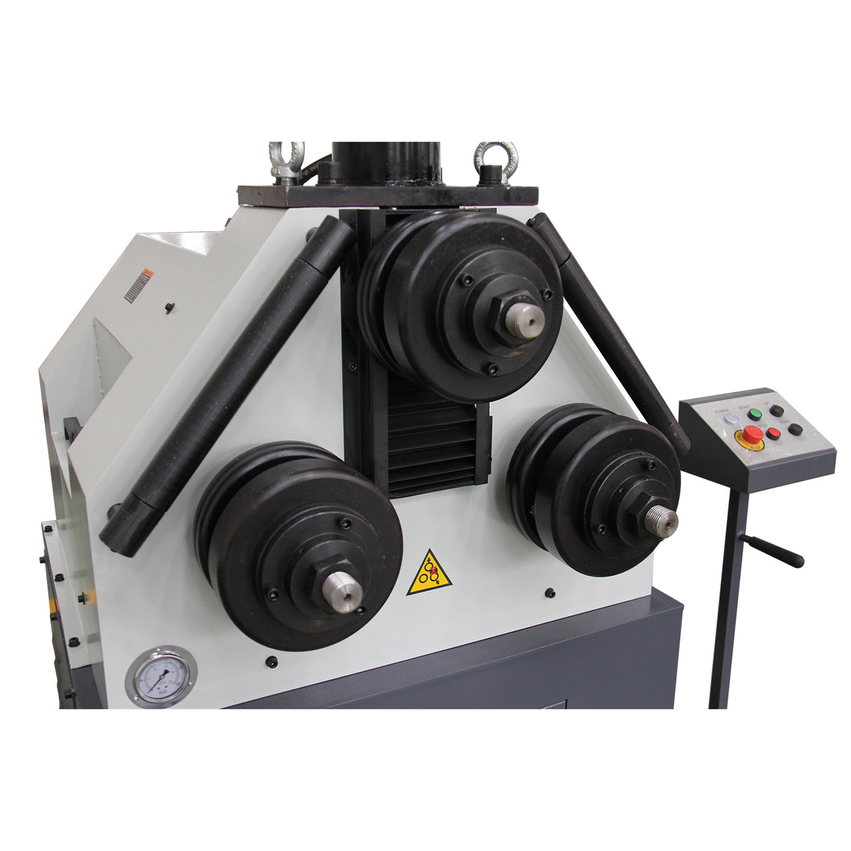 KAKA Industrial Roll Bending Machine Heavy Duty Hydraulic Processes Flat Bar, Square Tube, Round Bar and Structural Sections, Horizontal/Vertical Operation, 220V 3PH HRBM-65H