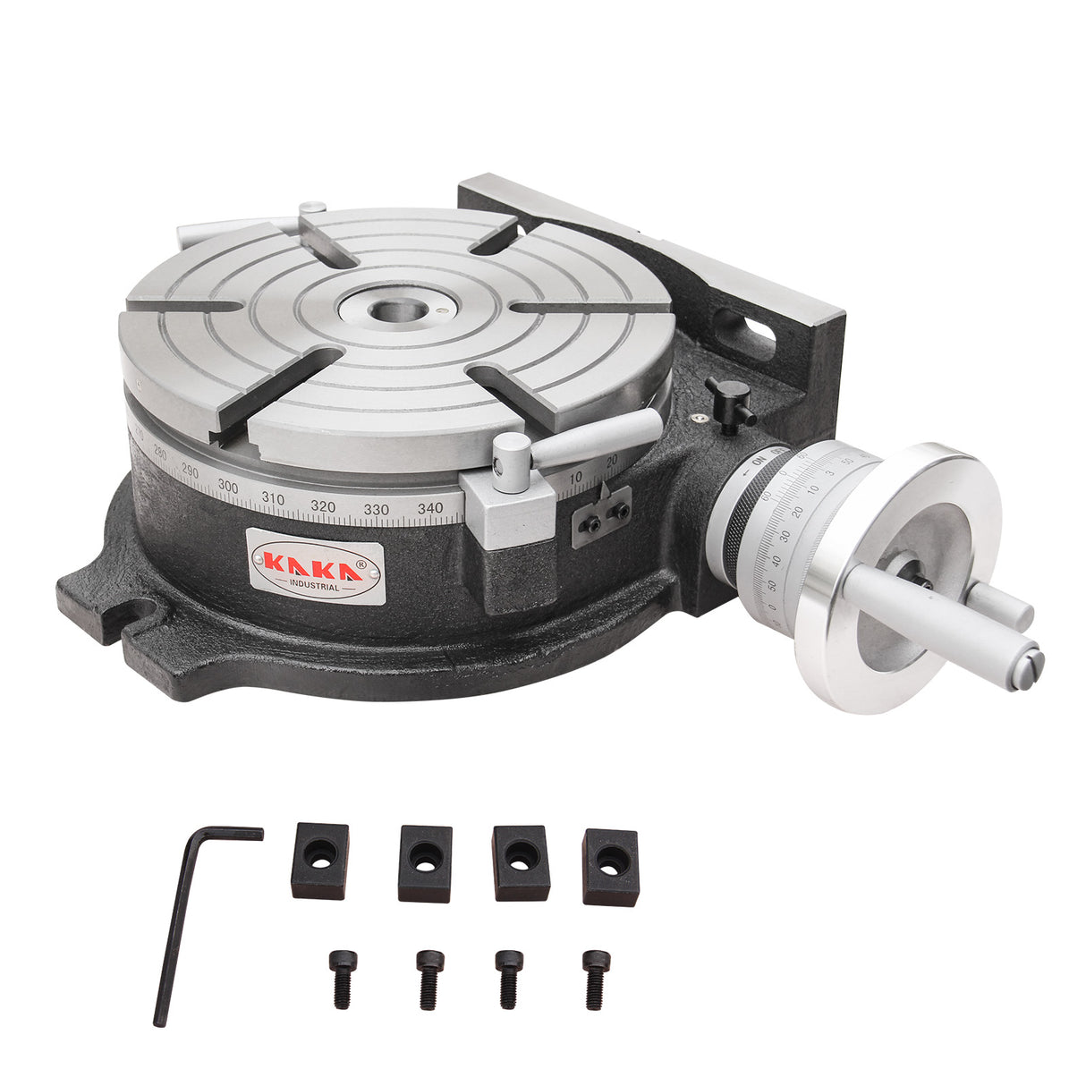 Kaka Industrial HV-10, 10" Horizontal Vertical Rotary Table TSL Vertical & Horizontal MT3 Center Sleeve Rotary Table 6 slot Precision Milling Table 360 Degrees Precision Rotary Table