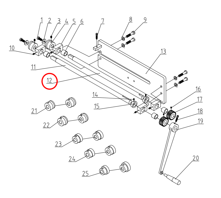Part #12 Driven Shaft for RM-18 18" Throat Sheet Metal Fabrication Bead Roller