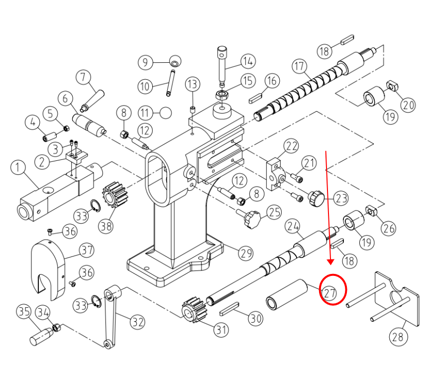 Part# 27 lower roller shaft for KAKA Industrial Bead Bender TB-12
