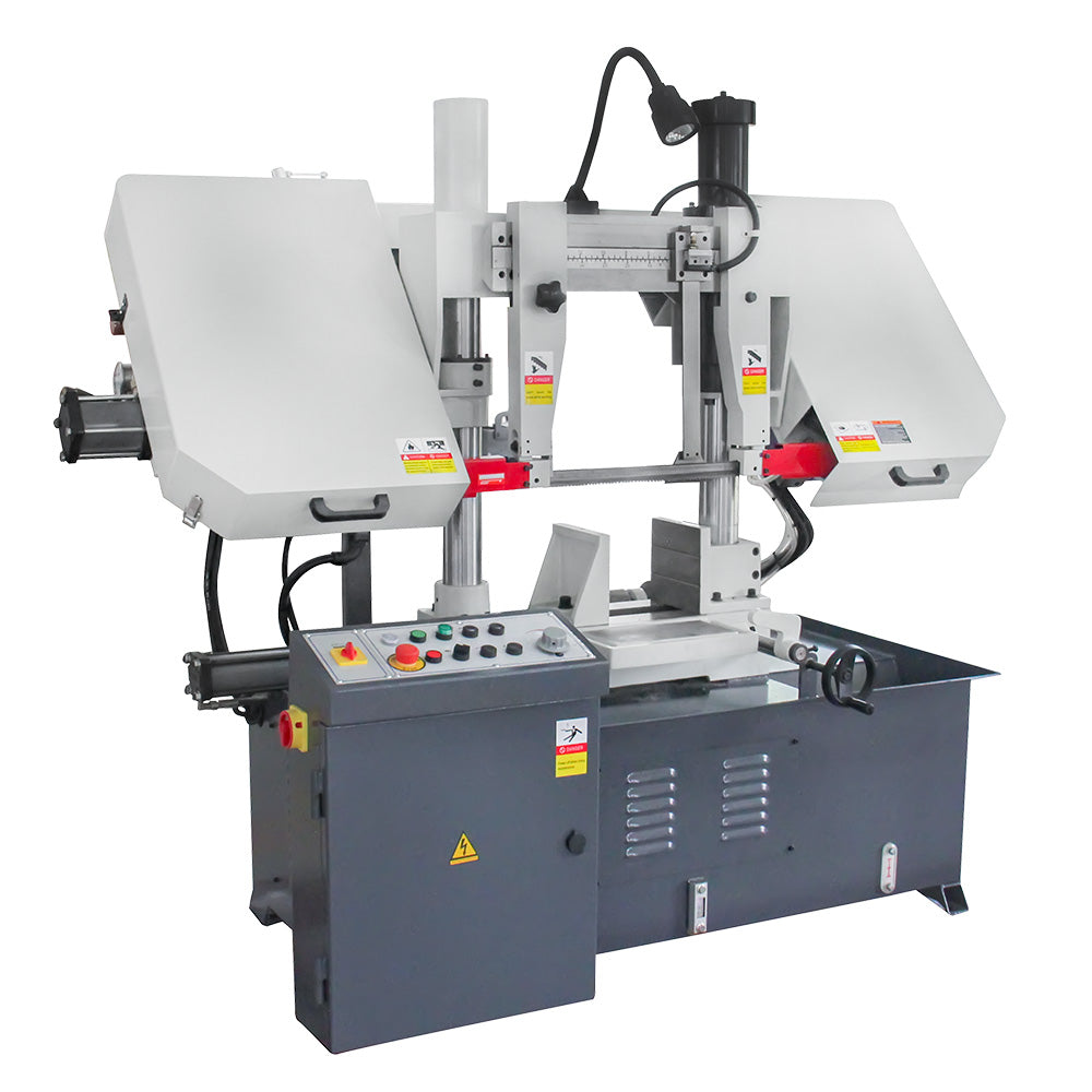 Kaka Industrial TGK-14 Double column horizontal band saw, Max cutting capacity 13.8 inch,vertical lifting, high stability. Cutting speed adopts hydraulic control, 230V-60HZ-3PH