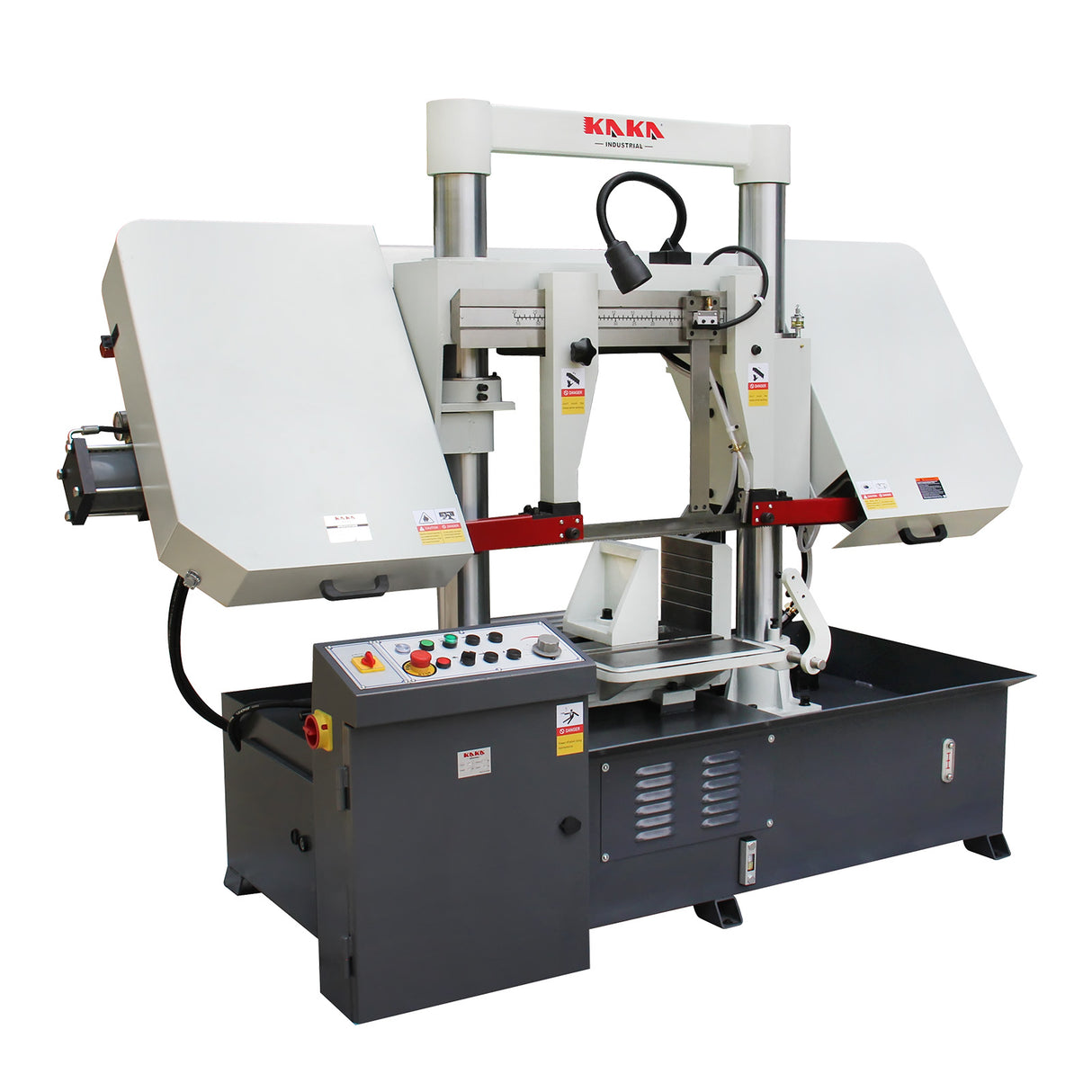 Kaka Industrial TGK-16 Double column horizontal band saw, Max cutting capacity 15.7 inch, vertical lifting, high stability. Cutting speed adopts hydraulic control, 230V 60HZ 3PH