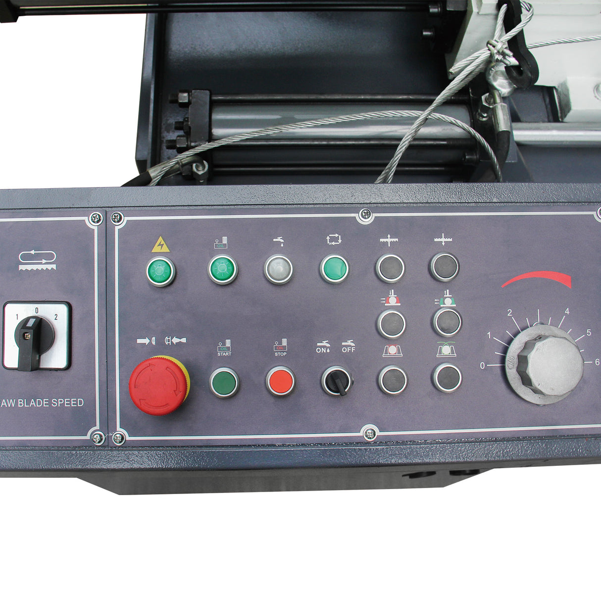 Kaka Industrial TGK-16A Double column horizontal band saw, Max cutting capacity 15.7 inch, vertical lifting, high stability. Cutting speed adopts hydraulic control, 230V 60HZ 3PH