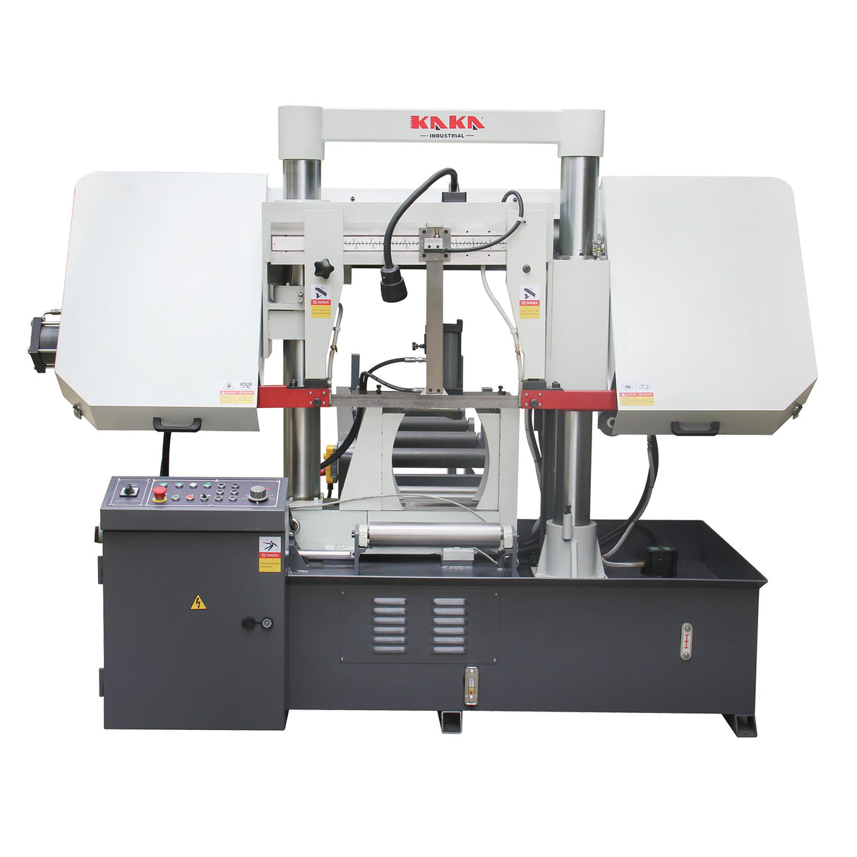 Kaka Industrial TGK-16A Double column horizontal band saw, Max cutting capacity 15.7 inch, vertical lifting, high stability. Cutting speed adopts hydraulic control, 230V 60HZ 3PH