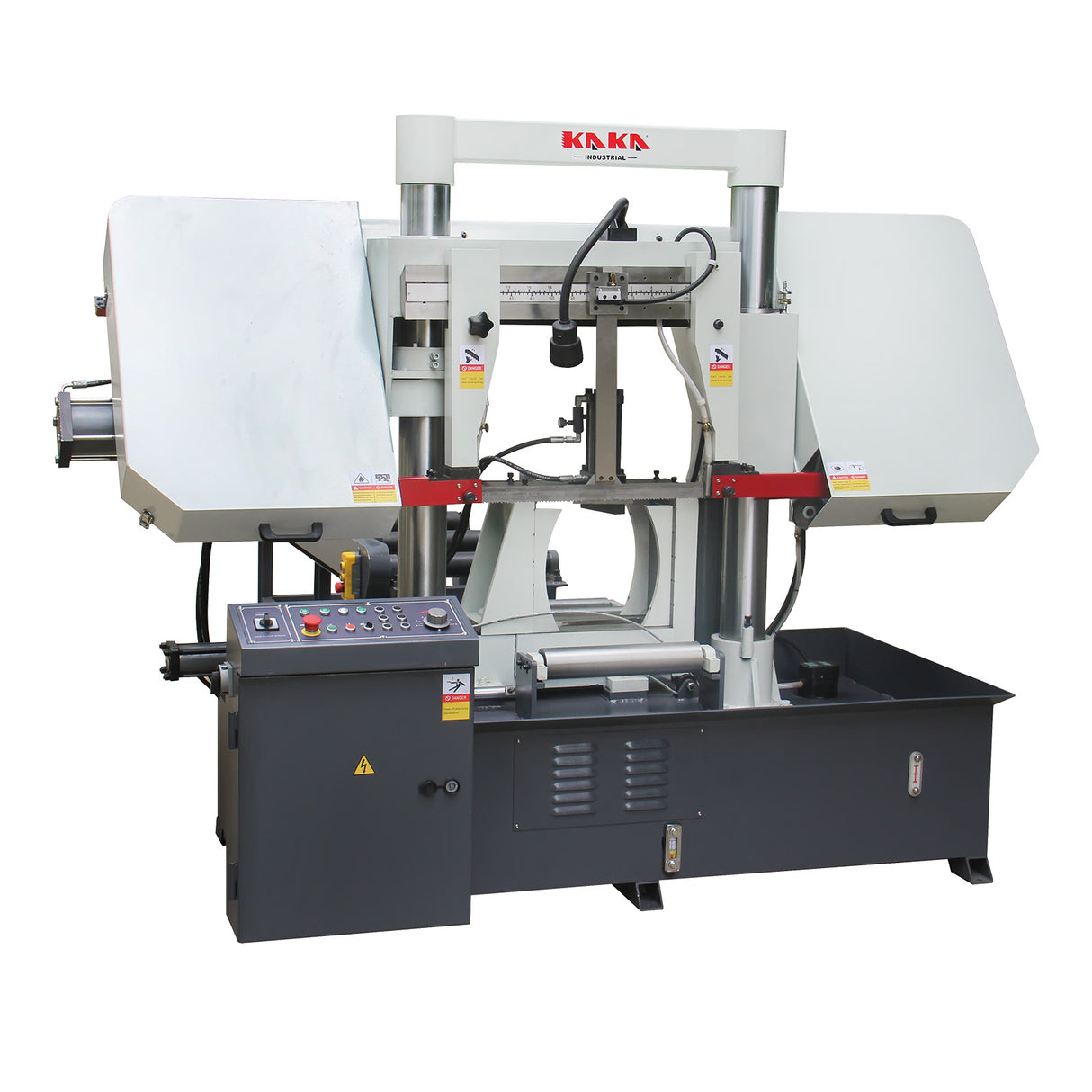 Kaka Industrial TGK-16A Double column horizontal band saw, Max cutting capacity 15.7 inch, vertical lifting, high stability. Cutting speed adopts hydraulic control, 230V 60HZ 3PH
