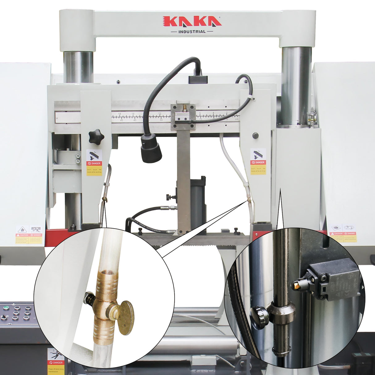 Kaka Industrial TGK-16A Double column horizontal band saw, Max cutting capacity 15.7 inch, vertical lifting, high stability. Cutting speed adopts hydraulic control, 230V 60HZ 3PH