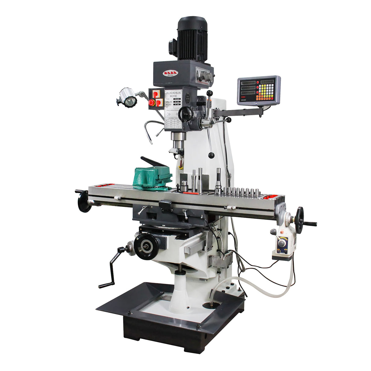 KAKA Industrial ZX-5325C Drilling and milling machine 230V460V-60HZ-3PH Main Moto power 1.5KW Gear Head Auto Feed Table Drilling and milling machine with 3 Axis DRO