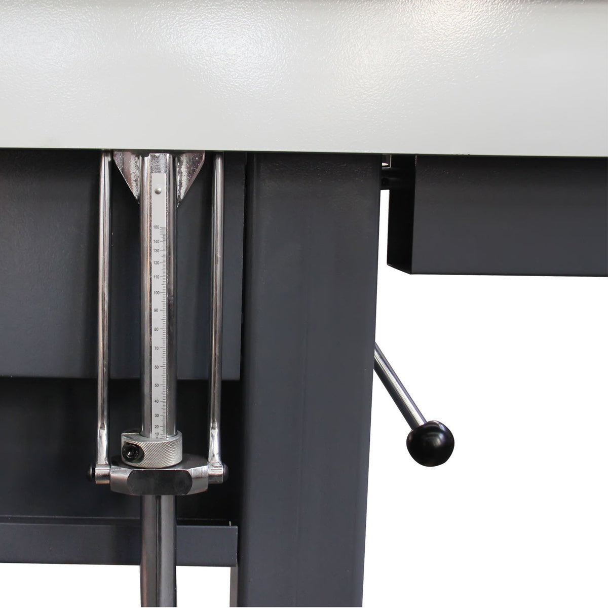 Magnetic brake angle scale and adjustment handle close-up for precise degree settings and repeat bends, EB-9816