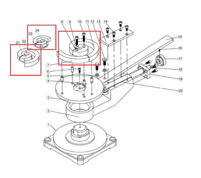 Spare parts for SBG-30, Cast-Iron Steel Frame Scroll Bender with 3”, 5” and 7” Toolings