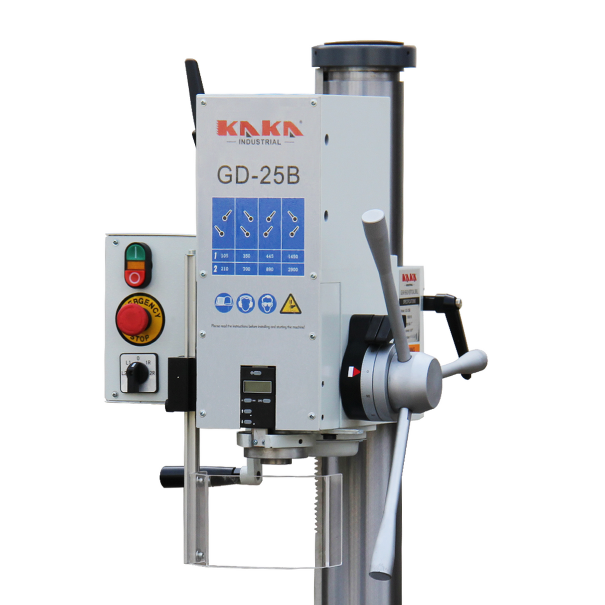 KAKA INDUSTRIAL Variable Speed Bench Drill Press,GD-25B 0.9kW 220V 3-Phase, 8-Speed (130-3200 RPM), Cast Iron Benchtop, 25mm Max Drilling, MT3 Taper