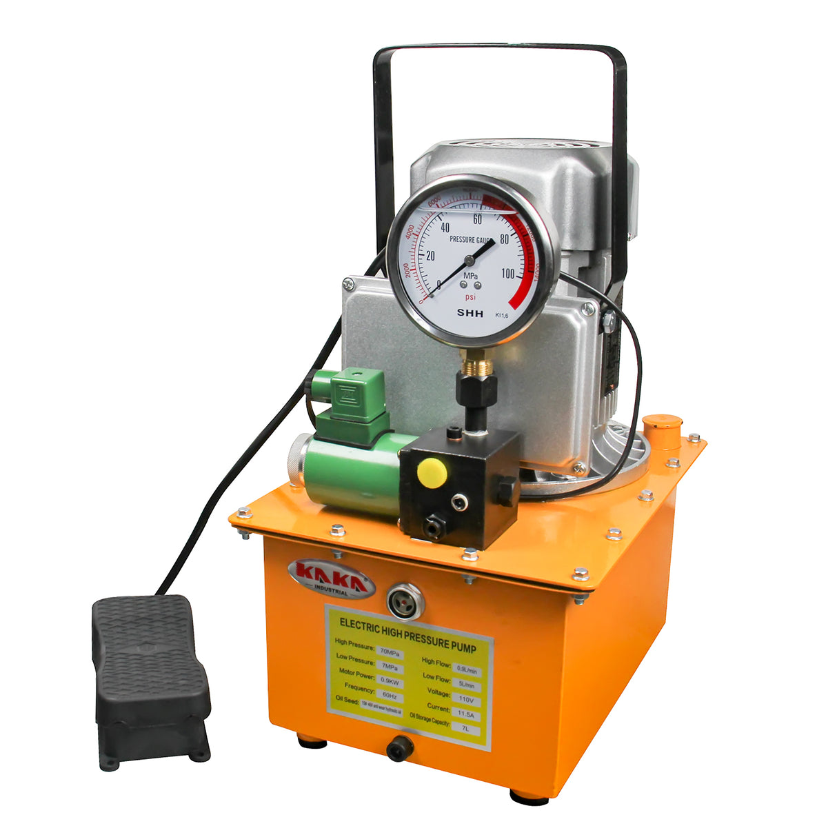 Kaka indsutrial ZCB-700D 10000 PSI Hydraulic Electric Pump 750W Single Acting 110V Solenoid Pedal 7L Hydraulic Power Pack Cylinder