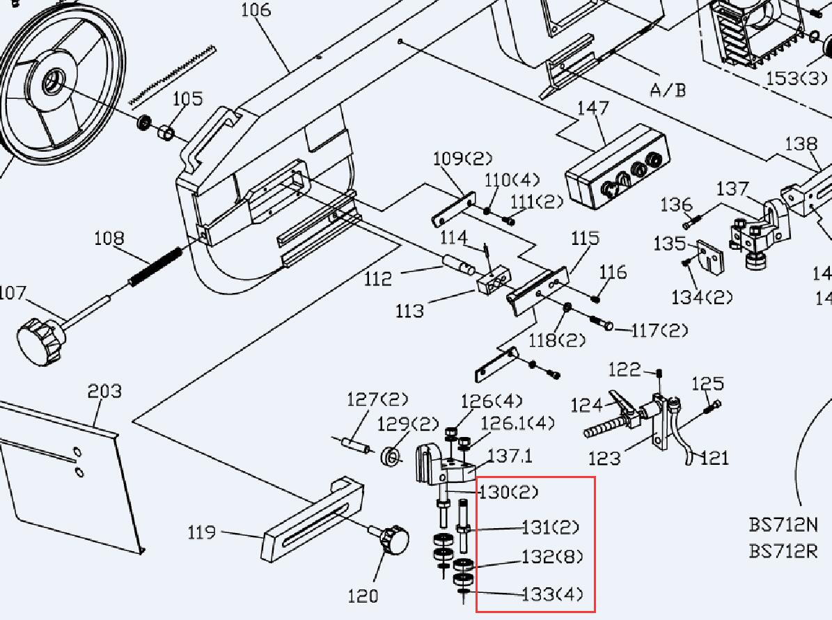 Spare parts for band saw BS-712N Blade Guide set