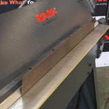 Bending a metal sheet on a 100-inch 12-gauge straight hand brake, creating precise flanges and long straight bends, model W-10012