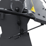 Close-up of the linkage mechanism and threaded rod on a 100-inch metal brake, for precise height adjustments, model W-10012