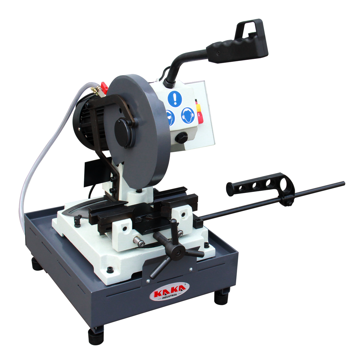 Achieve precision cuts with the swivel head and 45° rotation capability, perfect for industrial metal cutting.