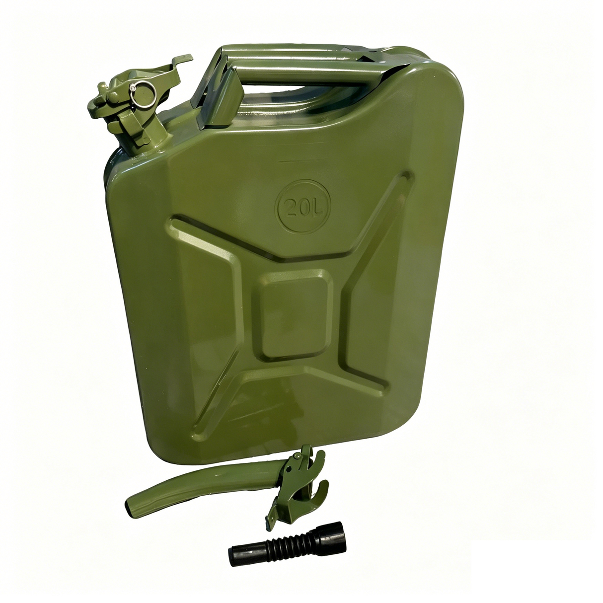 20L Green Metal Jerry Can with Spout - Fuel Storage Container