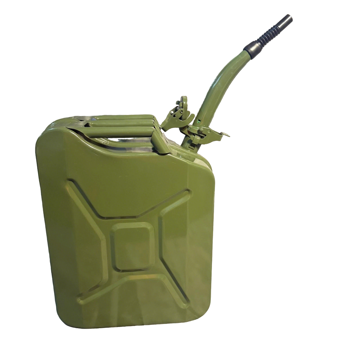 20L Green Metal Jerry Can with Spout - Fuel Storage Container