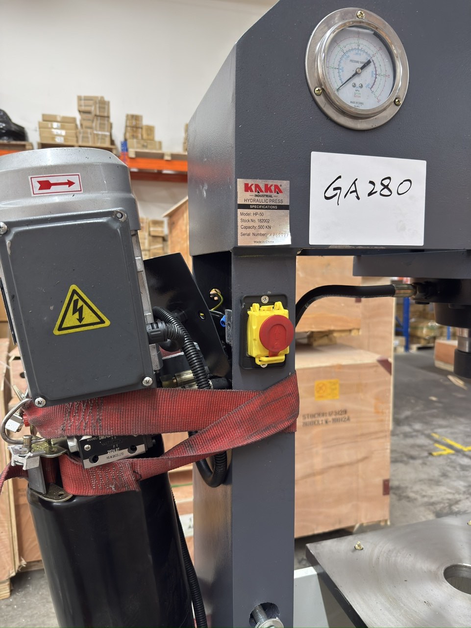 (Not Brand New) KAKA INDUSTRIAL Heavy Duty Electric Hydraulic Shop Press, Electric Pump H-Frame Shop Press with Gear pump, 50 ton Frame Capacity, 8.6 in Stroke 220V Single phase HP-50 (Copy)