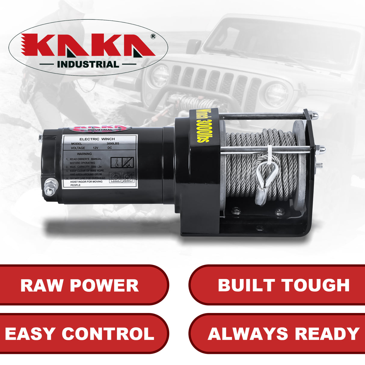 3000LB 12V Electric Winch, 0.19Inch x 30Ft Steel Wire Rope, 1.1kW Motor, 153:1 Gear Ratio, Remote Control, for ATV UTV Off-Road Recovery ATV-3000W