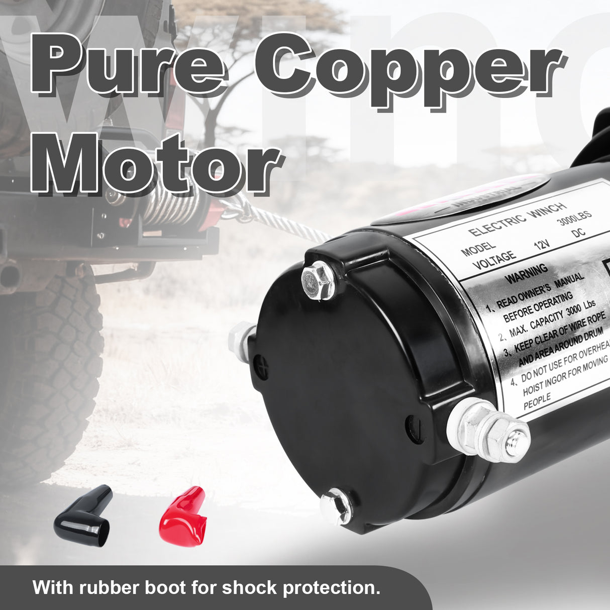 3000LB 12V Electric Winch, 0.19Inch x 30Ft Steel Wire Rope, 1.1kW Motor, 153:1 Gear Ratio, Remote Control, for ATV UTV Off-Road Recovery ATV-3000W