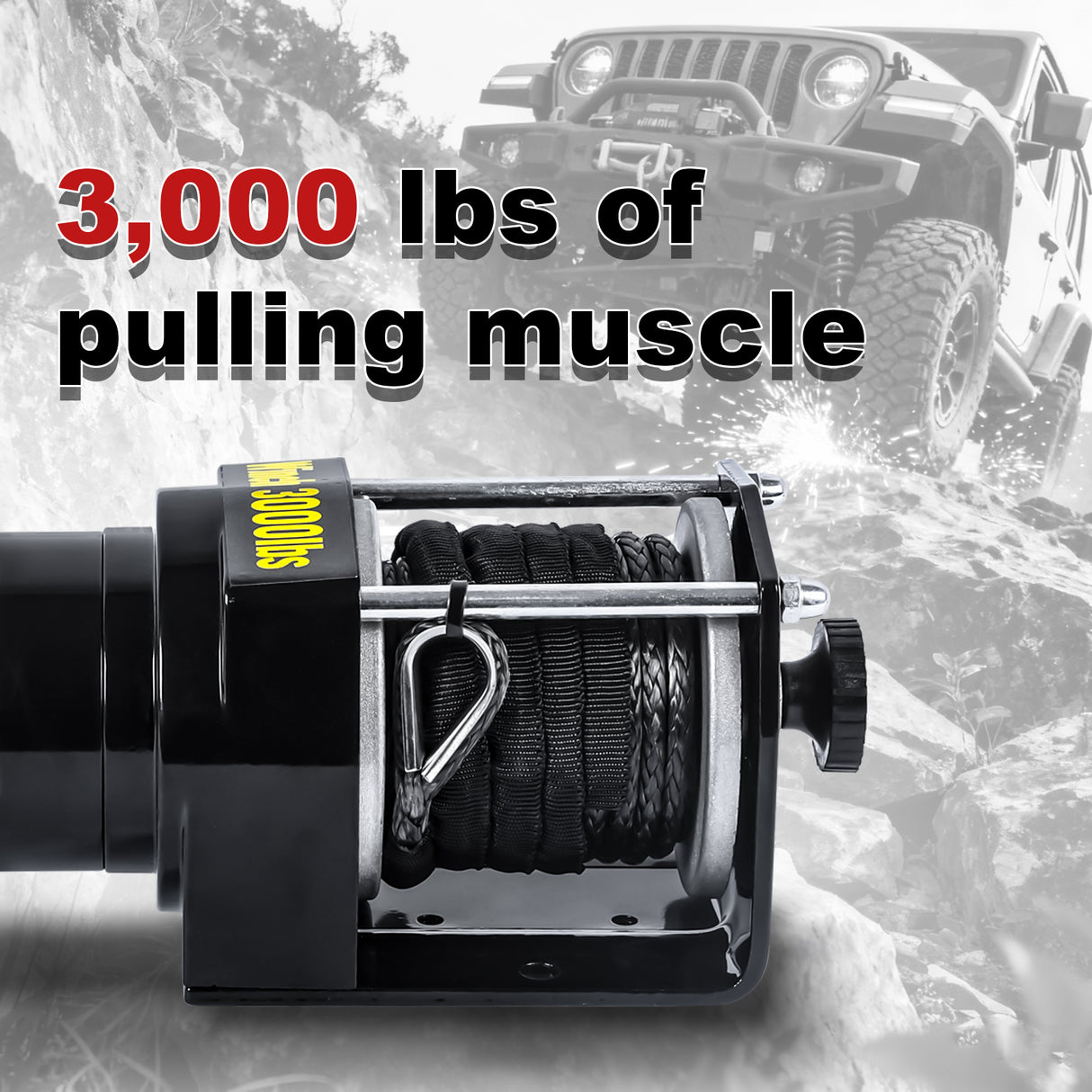 3000LB 12V Electric Winch with Red Synthetic Rope, 0.19Inch x 30Ft, 1.1kW Motor, 153:1 Gear Ratio, Wireless Remote, for ATV UTV 4WD Off-Road Recovery ATV-3000S