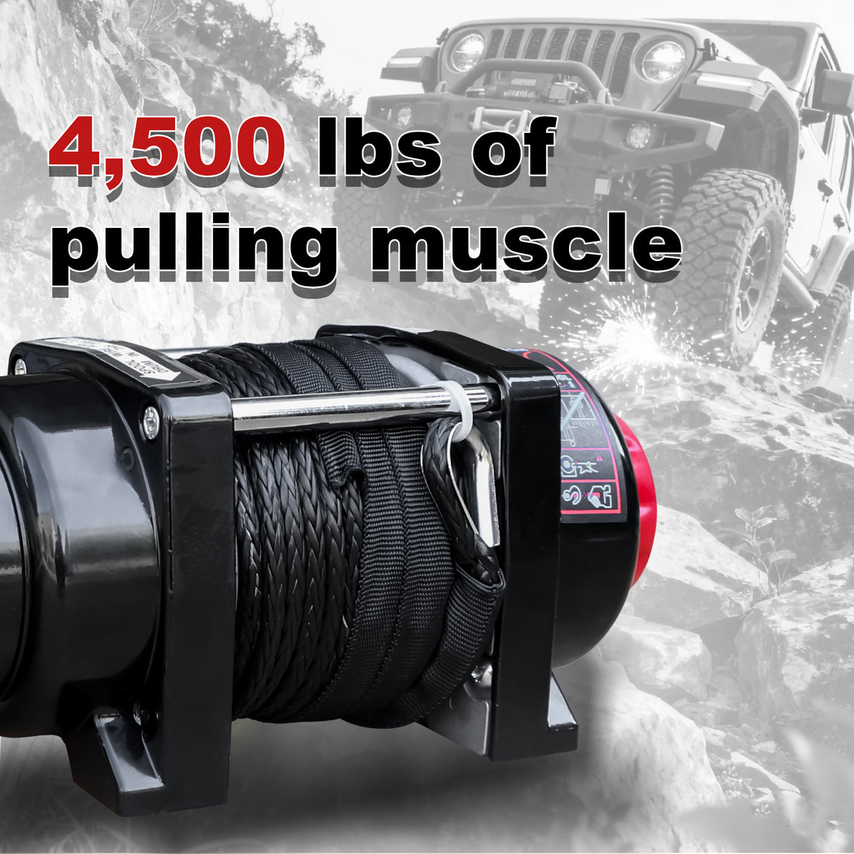 4500LB 12V Electric Winch with RED Synthetic Rope, 0.2Inch x 50Ft, 1.3kW Motor, 136:1 Gear Ratio, Wireless Remote, for 4WD UTV ATV Off-Road Recovery ATW-4500S