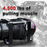 4500LB 12V Electric Winch with RED Synthetic Rope, 0.2Inch x 50Ft, 1.3kW Motor, 136:1 Gear Ratio, Wireless Remote, for 4WD UTV ATV Off-Road Recovery ATW-4500S