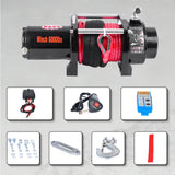 6000LB 12V Electric Winch with Red Synthetic Rope, 0.28Inch x 55.8Ft, 2.8kW Motor, 170:1 Gear Ratio, Wireless Remote, for 4x4 Off-Road Truck Jeep SUV Recovery ATW-6000S