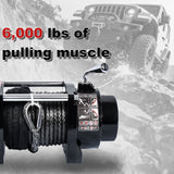 6000LB 12V Electric Winch with Synthetic Rope, 0.28Inch x 55.8Ft, 2.8kW Motor, 170:1 Gear Ratio, Wireless Remote, for 4x4 Off-Road Truck Jeep SUV Recovery ATW-6000S