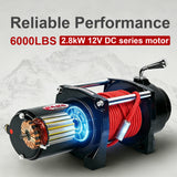 6000LB 12V Electric Winch with Red Synthetic Rope, 0.28Inch x 55.8Ft, 2.8kW Motor, 170:1 Gear Ratio, Wireless Remote, for 4x4 Off-Road Truck Jeep SUV Recovery ATW-6000S