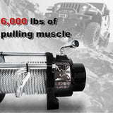 6000LB 12V Electric Winch, 4WD Recovery Winch with 0.275Inch x 55.8Ft Steel Wire Rope, 2.8kW Motor, 170:1 Gear Ratio, Automatic Load-Holding Brake, for UTV/ATV Off-Road Vehicle Recovery ATW-6000W