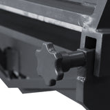 sheet metal brake adjustment knob close-up, used for precise bend radius and finger setback adjustments W-10012A