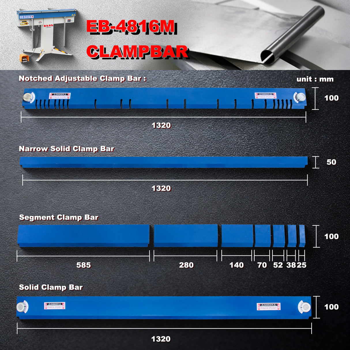 Sheet Metal Brake, 48-inch Electric Metal Brake Bender, 6-Ton 16-Gauge Capacity Magnetic Box and Pan Brake, 220V Single Phase with Foot Pedal Control, Includes Clamp Bars EB-4816M