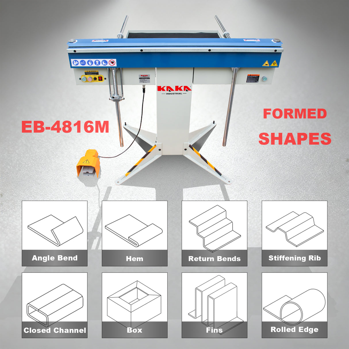 Sheet Metal Brake, 48-inch Electric Metal Brake Bender, 6-Ton 16-Gauge Capacity Magnetic Box and Pan Brake, 220V Single Phase with Foot Pedal Control, Includes Clamp Bars EB-4816M