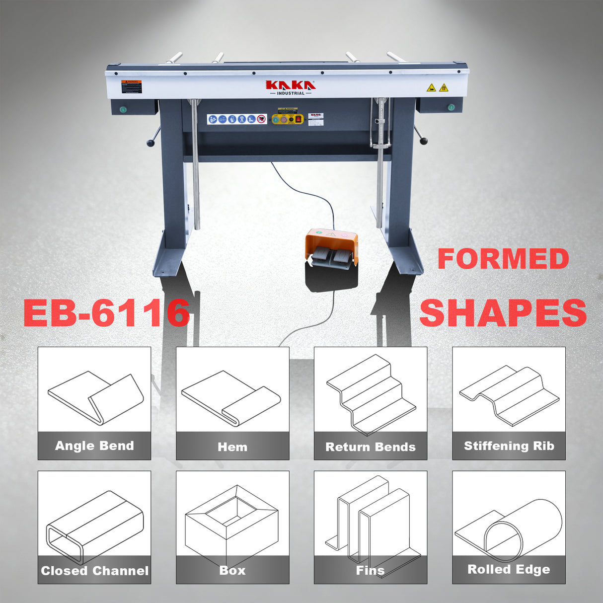 Sheet Metal Brake, 60-Inch Magnetic Box and Pan Brake, Electric Metal Brake Bender, 8-Ton 16-Ga. Capacity Metal Break with Foot Pedal Control 220V-60HZ-1PH, Includes Clamp Bars EB-6116