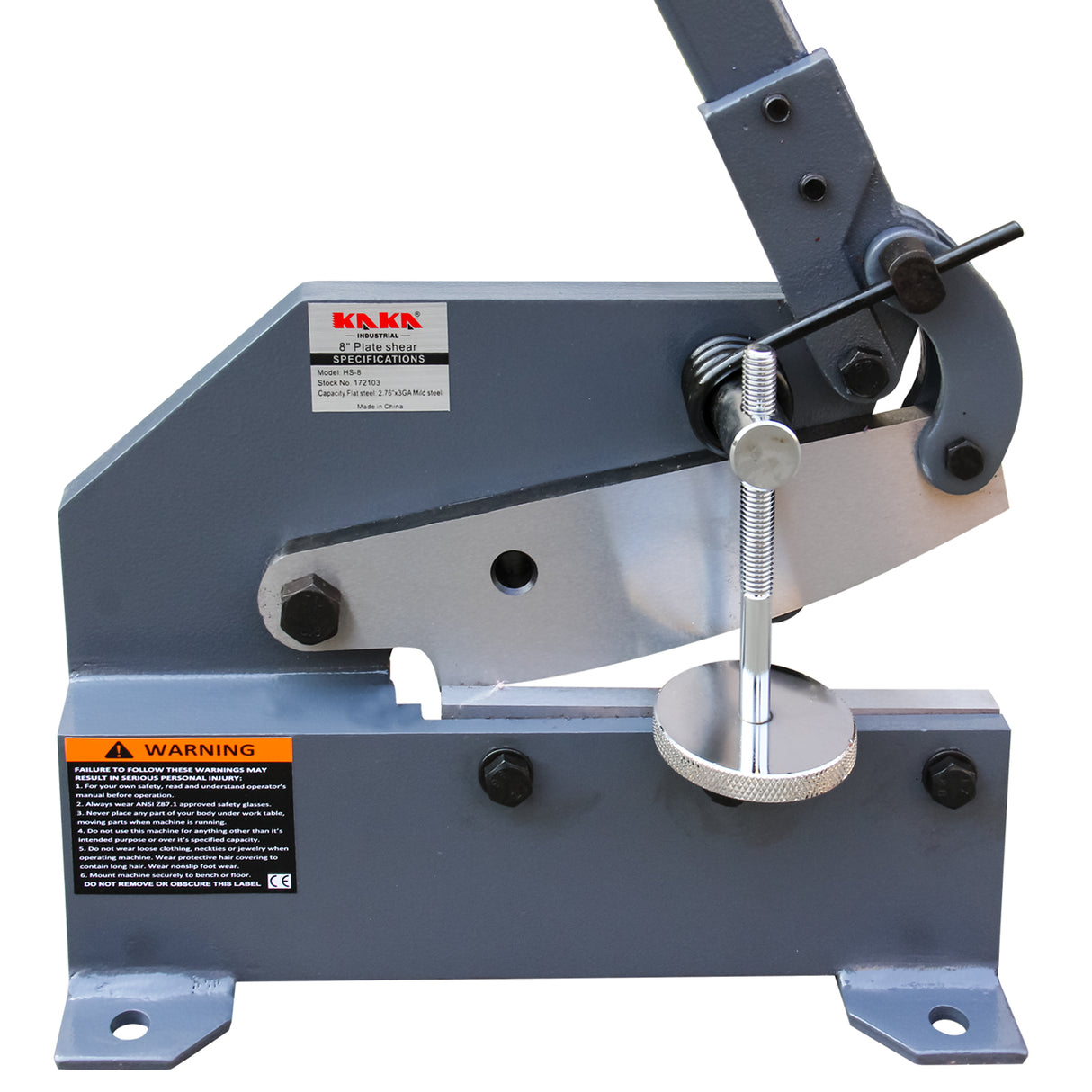 Kaka industrial HS-8 8 inch Hand Plate Shear, Bench Shear Throatless Multiple Purpose Benchtop Throatless Sheet Metal Cutter for Shear Carbon Steel Plates and Bars