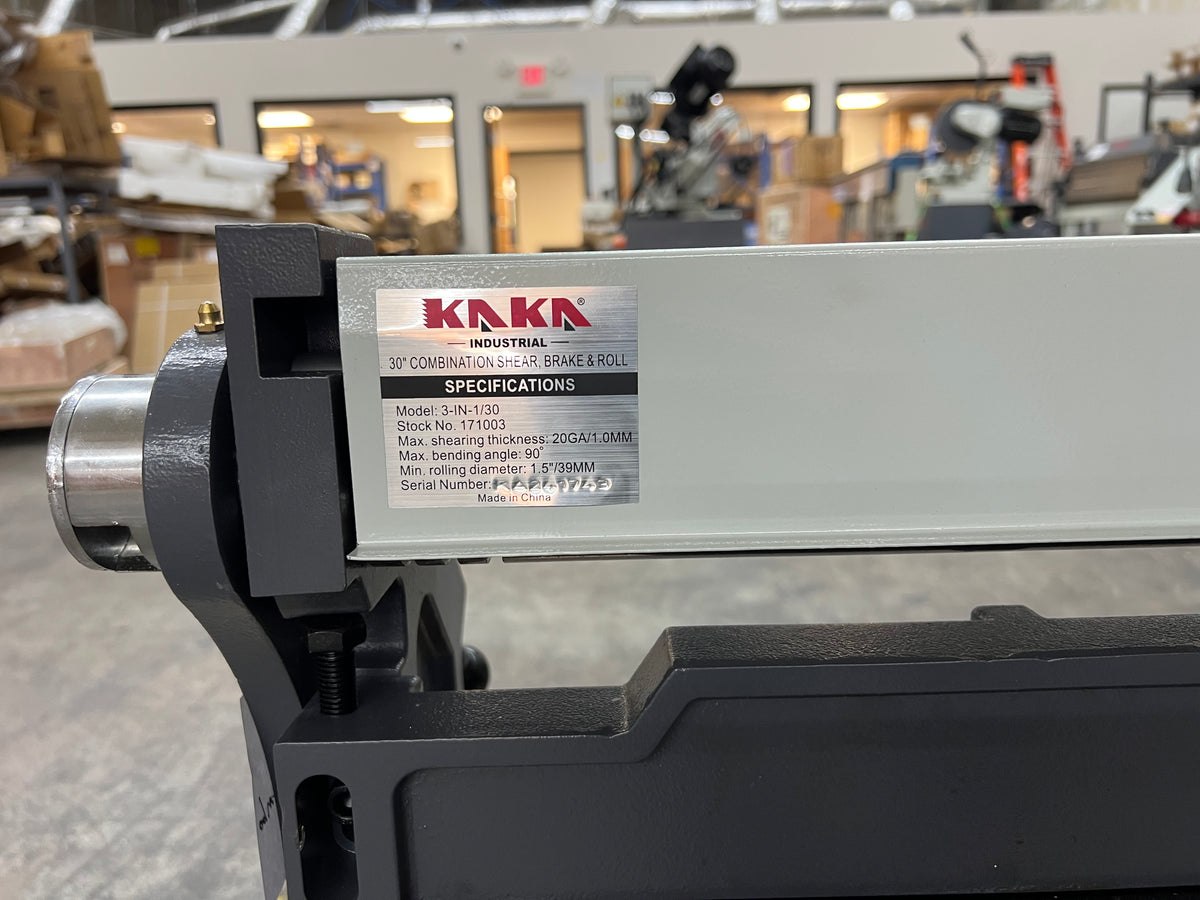 (Not Brand New) Kaka Industrial 3-IN-1/30 | 30" Sheet Metal Brake, Shear & Slip Roll Combo, 20-Gauge with Stand