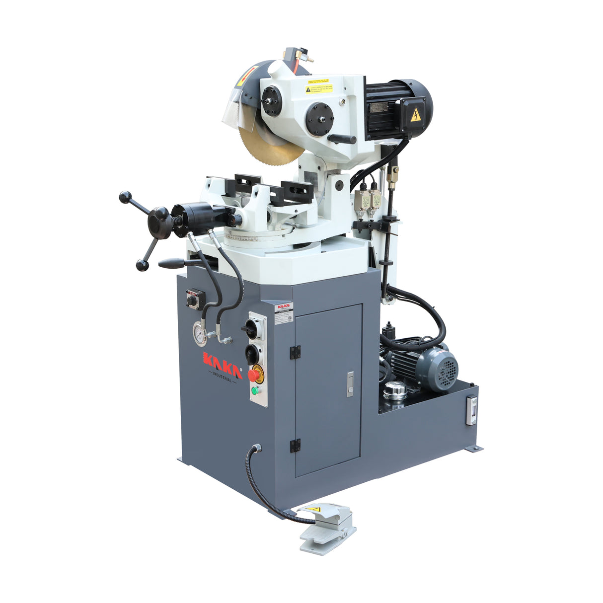 KAKA INDUSTRIAL Hydraulic Circular Cold Saw, 12.4 inch Semi-Automatic Metal Cutting Saw with Foot Pedal Control  PDS-12H for Steel and Aluminum, Double Vise and Coolant System
