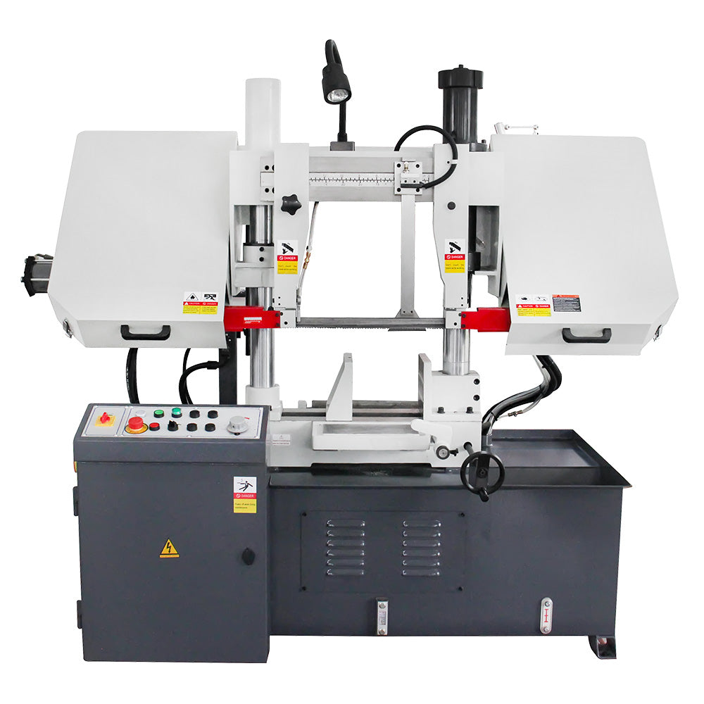Kaka Industrial TGK-14 Double column horizontal band saw, Max cutting capacity 13.8 inch,vertical lifting, high stability. Cutting speed adopts hydraulic control, 230V-60HZ-3PH
