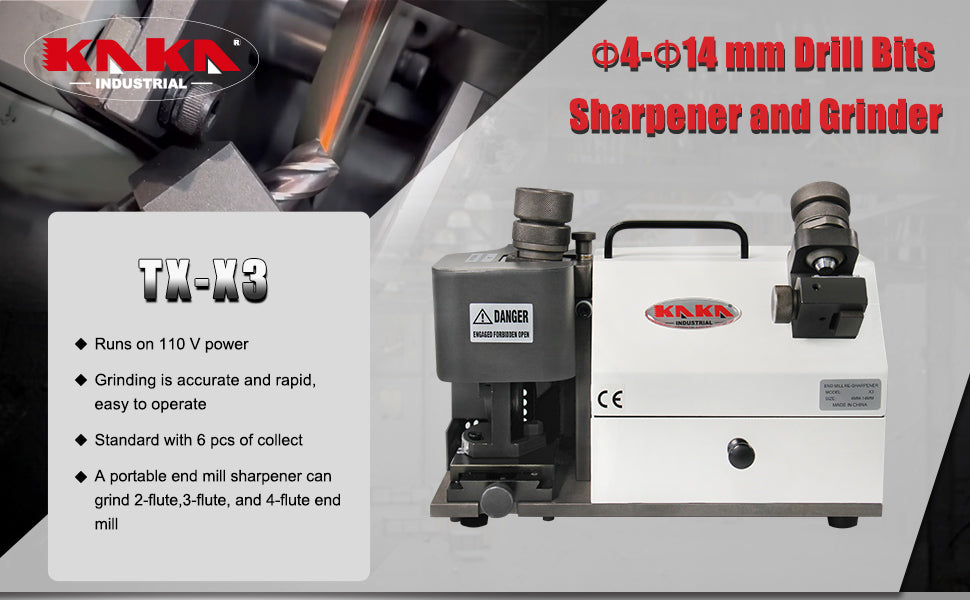 Kaka Industrial TX-X3 Drill Bits 4-14 mm Sharpener and Grinder 6 Colle