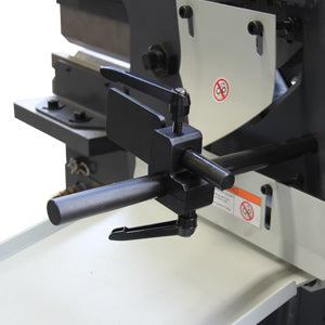 KAKA INDUSTRIAL M-60 hydraulic ironworker adjustment handle and holder close-up for versatile metal fabrication application