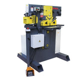 KAKA INDUSTRIAL M-60 220V 3-phase ironworker left front view with punch, flat shear, and efficient angle notching stations